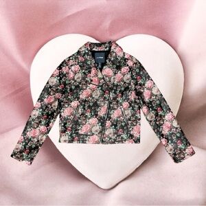 ModCloth Black & Pink Floral Vegan Faux Leather Moto Jacket Size M